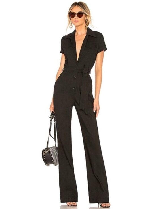 A.L.C. Pants - A.L.C. Rivington Button Down Bootcut Black Short Sleeve Boiler Jumpsuit 0/XS